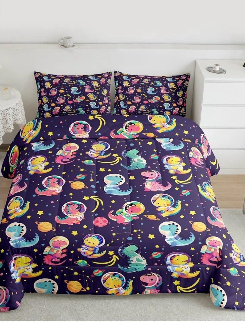 Kids Astronaut Dinosaur Full Comforter Set - Outer Space Universe